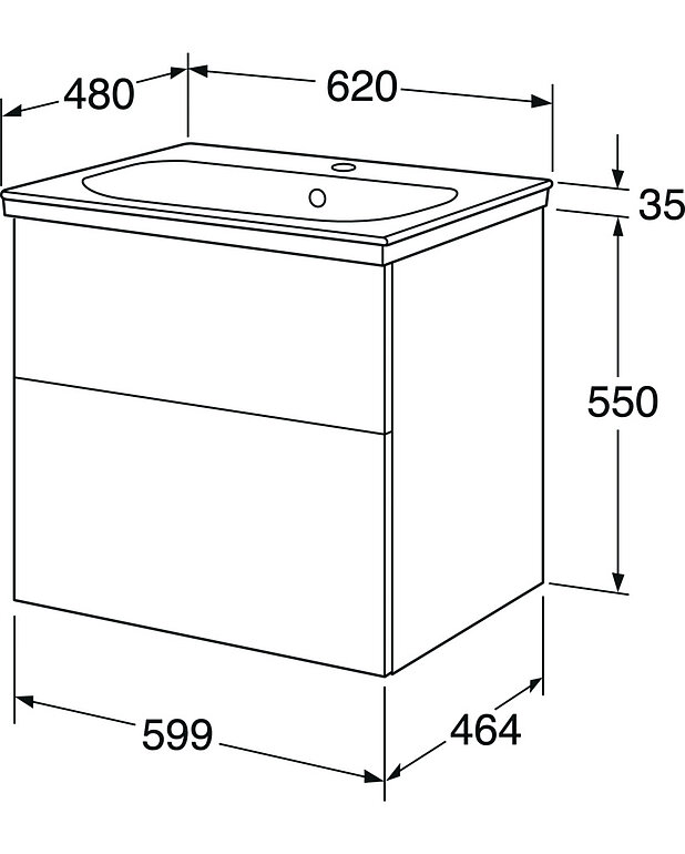 Bathroom cabinet Artic - 60 cm - Fully extendable drawers with soft closing
Washstand water trap that saves space in cabinet 
Manufactured in moisture resistant materials