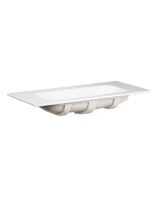Artic slim Furniture washbasin - Suitable for Artic and Ducentic vanity cabinets with inset fronts
Made of hygienic, durable, and densely sintered sanitary ware
Less visible placement of overflow drain in the front