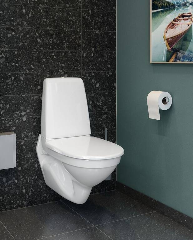 Wall-hung toilet Public 6622 - with cistern, Hygienic Flush - Durable stainless steel push button suitable for public environments
Open flush edge for simplified cleaning
Ceramicplus for quick and eco-friendly cleaning