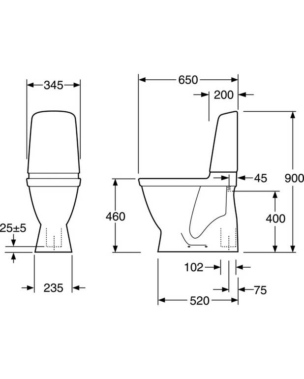 Toalettstol Nautic 5546L – s-lås, høy modell - Enkelt å rengjøre og med minimalistisk design
Lav spyleknapp i pen design
Høy sittehøyde for mer komfort