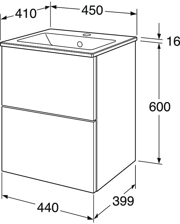Allaskaappi Graphic Base - 45 cm - Posliinipinnoitteinen pesuallas
Pehmeästi sulkeutuvat vetolaatikot
Materiaali: kosteutta kestävä lastulevy, luokiteltu kylpyhuoneille