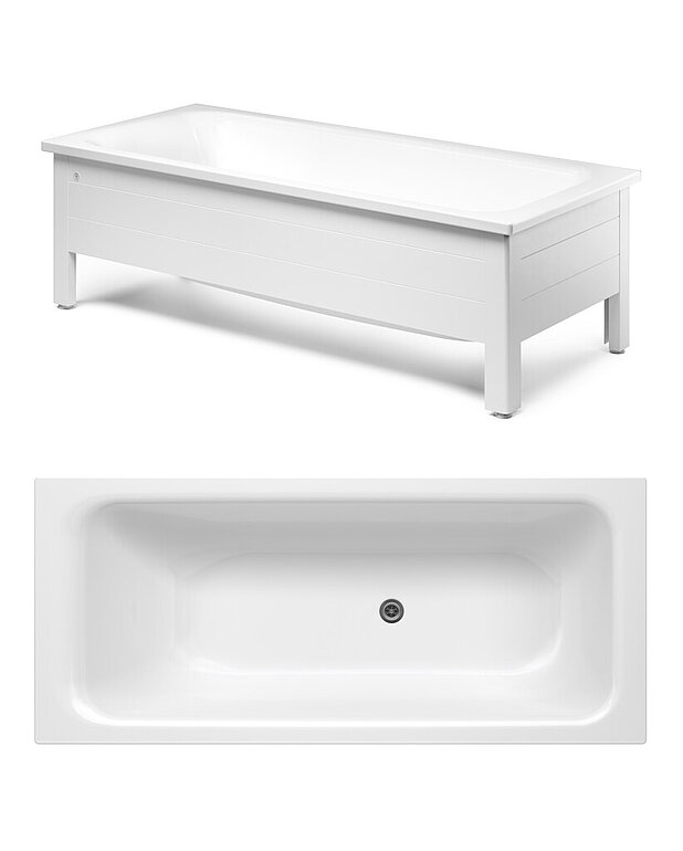 Bathtub with front panel, Combi – 1600 x 700 - Made of titanium steel and enamel, an extremely durable combination