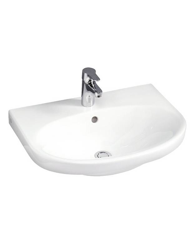 Bathroom sink Nautic 5560 - for bolt/bracket mounting 60 cm - Easy-to-clean and minimalist design
Elliptical sink with generous counter spaces
Ceramicplus: fast & environmentally friendly cleaning