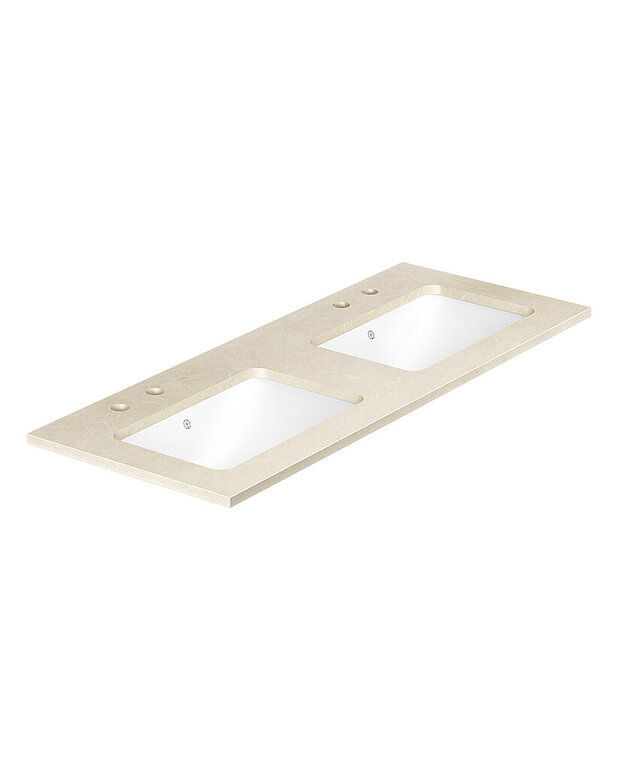 Ducentic stone worktop 120cm - Worktop in compact stone with undermounted basin i ceramic
Basin made of hygienic, durable, and densely sintered sanitary ware
Less visible placement of overflow drain in the front