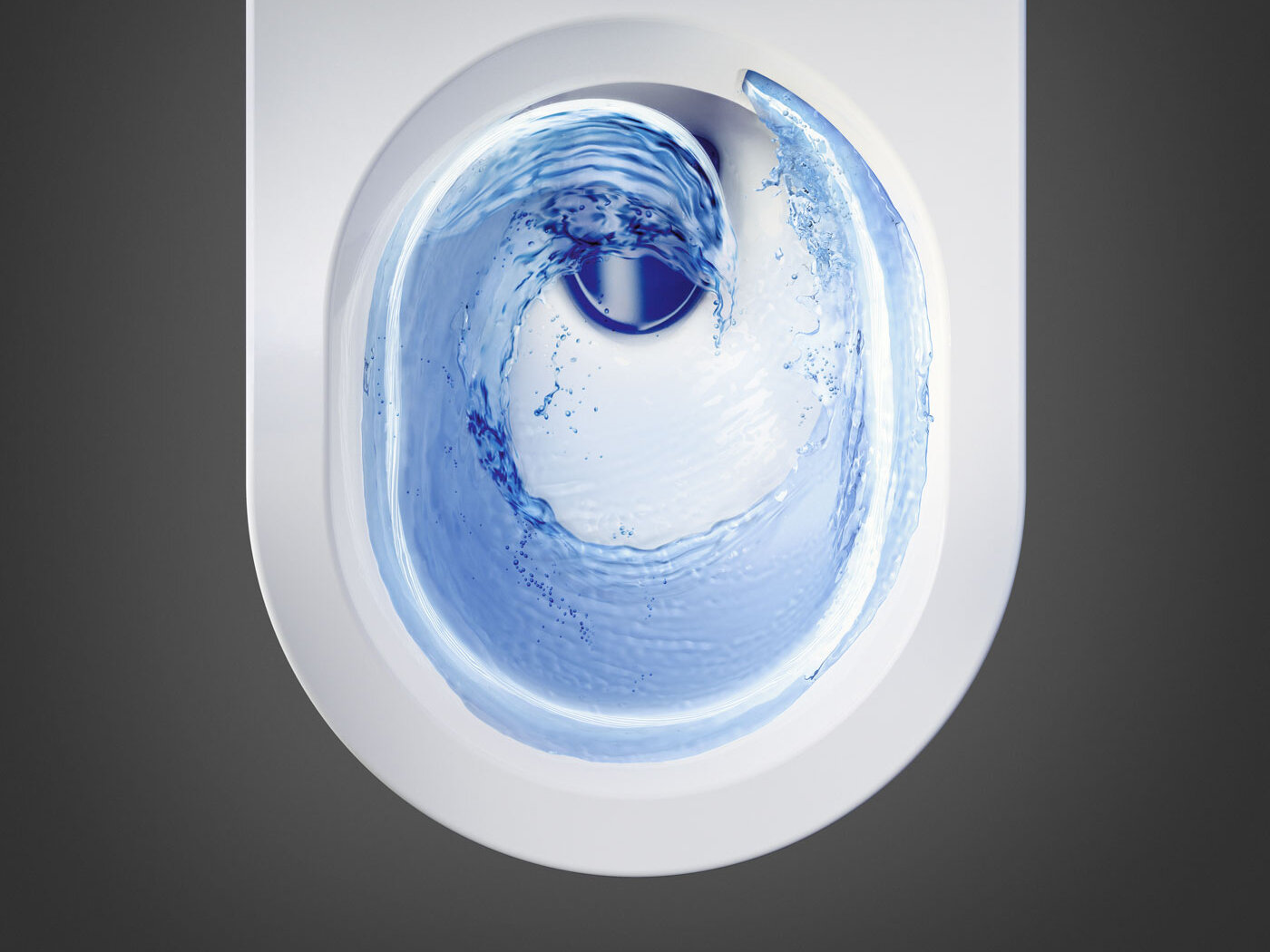 WC-pott ülaltvaates, loputus tekitab vees keeriseid.