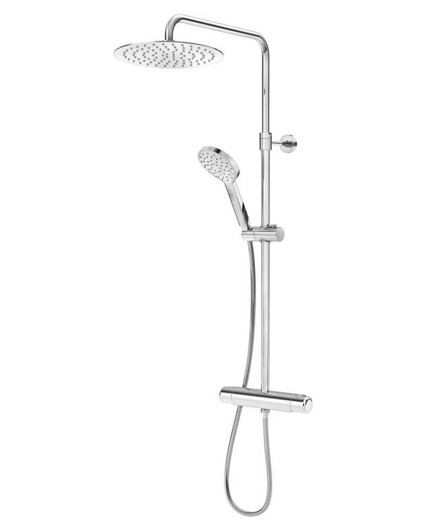 Shower column Logic Round - Super slim head shower with generous water flow
3-functional hand shower with a pushbutton
Mixer with smart features in a timeless design