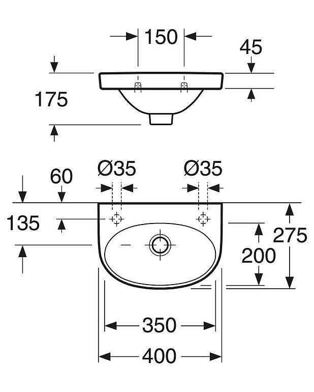 Small bathroom sink Nautic 5540 - for bolt mounting 40 cm - Easy-to-clean and minimalist design
Small model, suitable for tight spaces