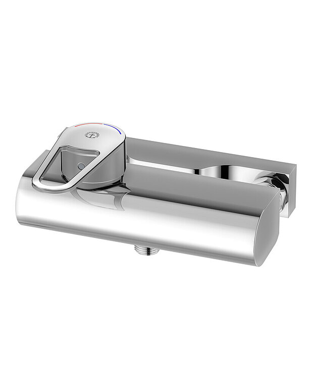 Shower mixer New Nautic - Single lever - Grip-friendly lever with clear color marking for hot and cold water
With vacuum valve and check valves in the inlets
Eco-stop, adjustable maximum flow limitation