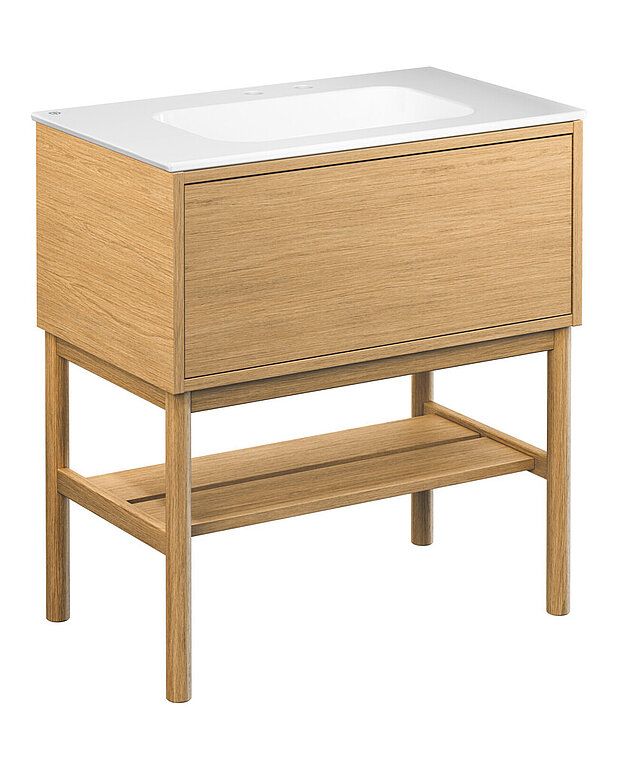 Kommod Ducentic Ljus ek - 80 cm - Skapad för Gustavsbergs 200-årsjubileum och hyllar arvet av hantverk och design
Rymligt lådutrymme utan behov av urtag för vattenlåset, vilket ger mer plats för förvaring
Mjukstängande låda med full utdrag ger en komplett överblick över innehållet