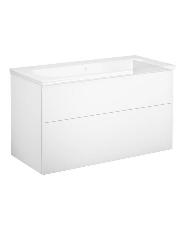 Bathroom cabinet Artic - 100 cm - Fully extendable drawers with soft closing
Washstand water trap that saves space in cabinet included
Manufactured in moisture resistant materials