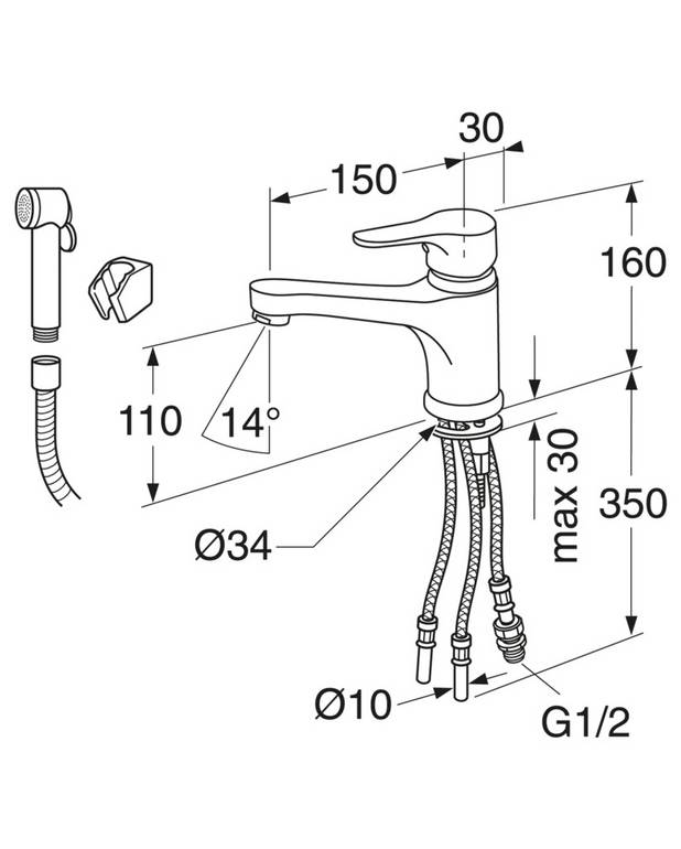 Bathroom sink faucet Nautic - 150 mm spout - Energy class A, saves water and energy 
Eco-start, 17Â°C when lever straight forward
Adjustable comfort flow and comfort temperature