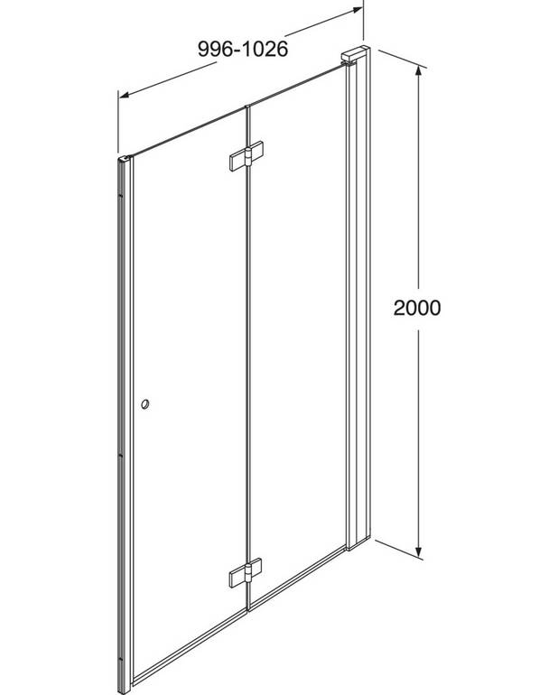 Sæt med Square foldedør til bruseniche - Foldedør, optager mindre plads
Blankpolerede profiler og integrerede dørgreb
Tilpassede dørprofiler for hurtig og simpel montering