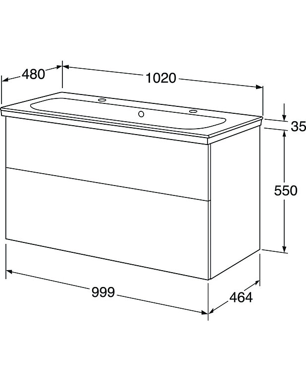 Bathroom cabinet Artic - 100 cm - Fully extendable drawers with soft closing
Washstand water trap that saves space in cabinet 
Manufactured in moisture resistant materials