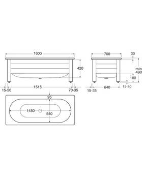 Bathtub with front panel, Duo – 1600 x 700