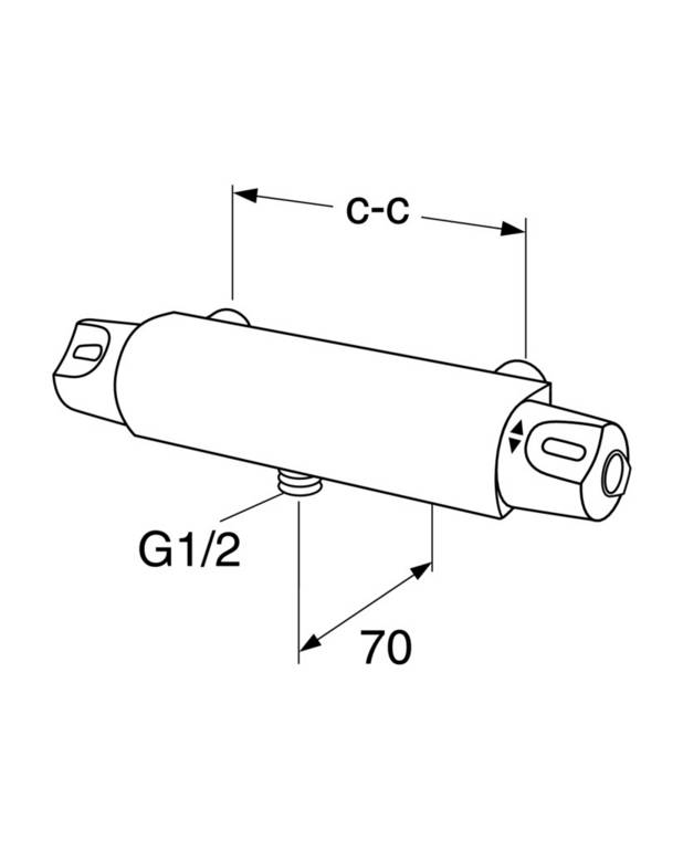 Brusearmatur Nautic - termostat - Safe Touch miniminerer varmen på forsiden af armaturet
Indeholder mindre end 0,1 % bly
Kan anvendes sammen med badekarstud