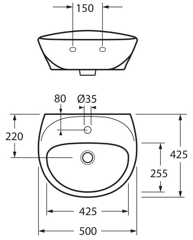 Small bathroom sink Estetic 410350 - for bolt mounting 50 cm - Completely concealed brackets for neat installation
Porcelain push-down valve
Ceramicplus for quick, eco-friendly cleaning