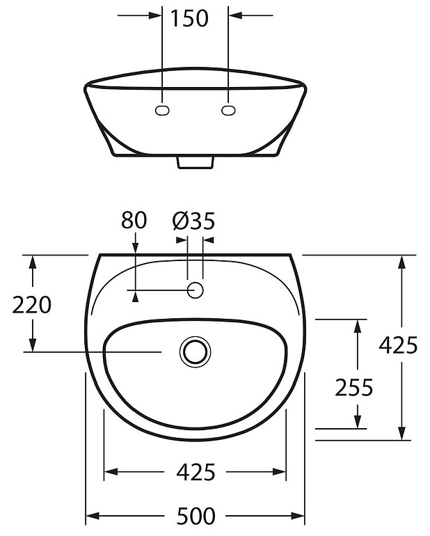 Small bathroom sink Estetic 410350 - for bolt mounting 50 cm - Completely concealed brackets for neat installation
Porcelain push-down valve
Ceramicplus for quick, eco-friendly cleaning
