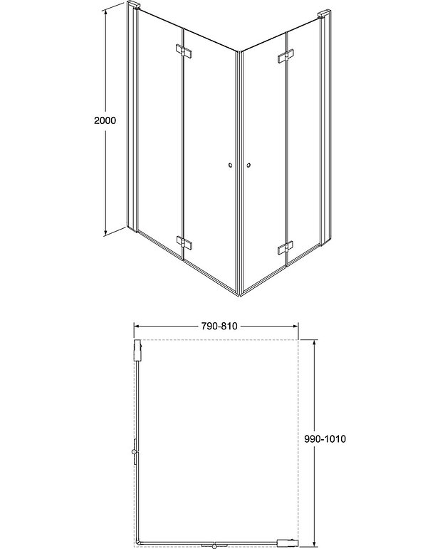 Square taittuva suihkuovisetti kulmaan - Mittapiirros - Square_folding_door_100x80_web.jpg