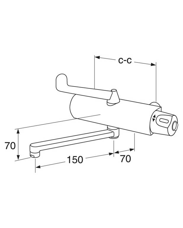 Bathroom sink faucet - Nautic wall-mounted thermostat - Safe Touch reduces the heat on the front of the faucet
Maintains even water temperature
Adjustable max temperature for increased scald protection