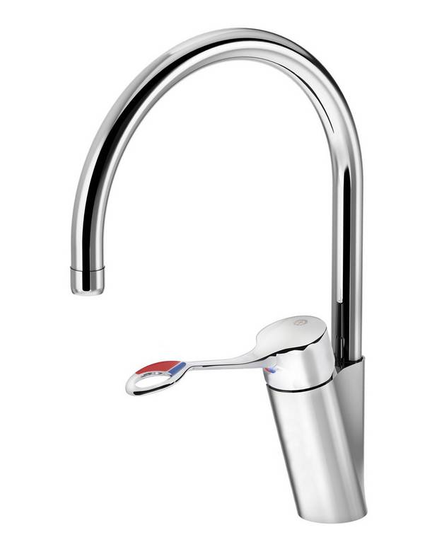 Kitchen faucet Care - high spout - Contains less than 0.1% lead
Covered and smooth type-approved flexible water connection for easier installation
Laminar aerator (no air intake)