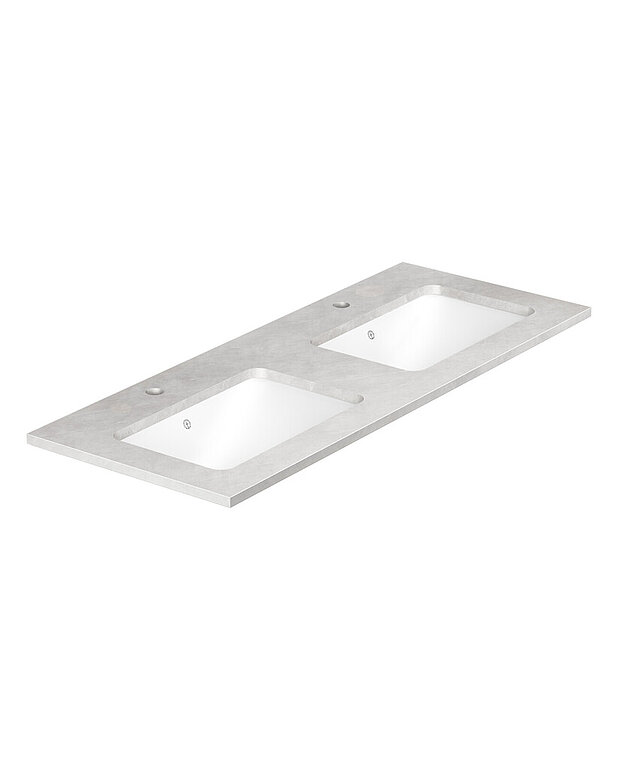 Ducentic stone worktop 120cm - Worktop in compact stone with undermounted basin i ceramic
Basin made of hygienic, durable, and densely sintered sanitary ware
Less visible placement of overflow drain in the front