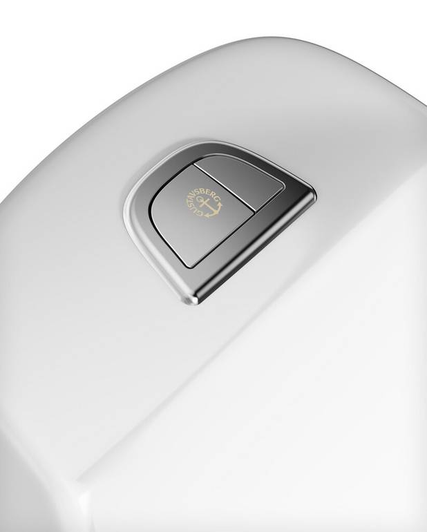  - Low flush button with a neat design
Space between tank and wall for easier cleaning
With open, glazed flush edge for simplified cleaning