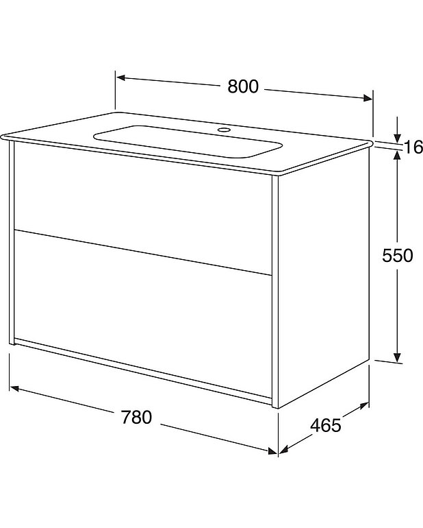 Vanity unit Artic - 80 cm - Washbasin in porcelain with thin design and generous surfaces for all your items
Water trap with pop-up and smart cleaning function
Manufactured in moisture resistant materials