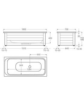 Badkar Kombi 1604 med frontstativ - 1600x700 mm