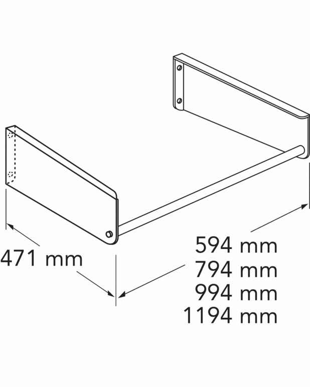 Servantkonsoll Artic – 100 cm - For montering av Artic møbelservant direkte på vegg
Håndklehenger foran
Utførelse i lakkert stålplate