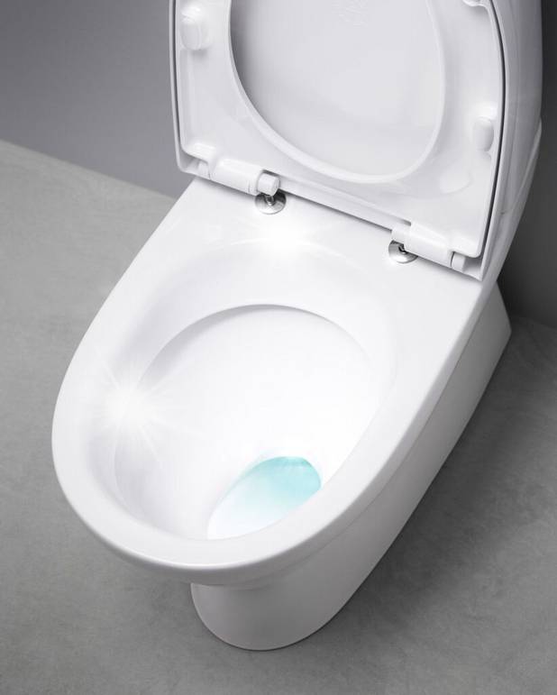 Toilet Nautic 5500 - skjult S-lås - Rengøringsvenligt og minimalistisk design
Heldækkende kondensfri skyllecisterne
Ergonomisk forhøjet skylleknap