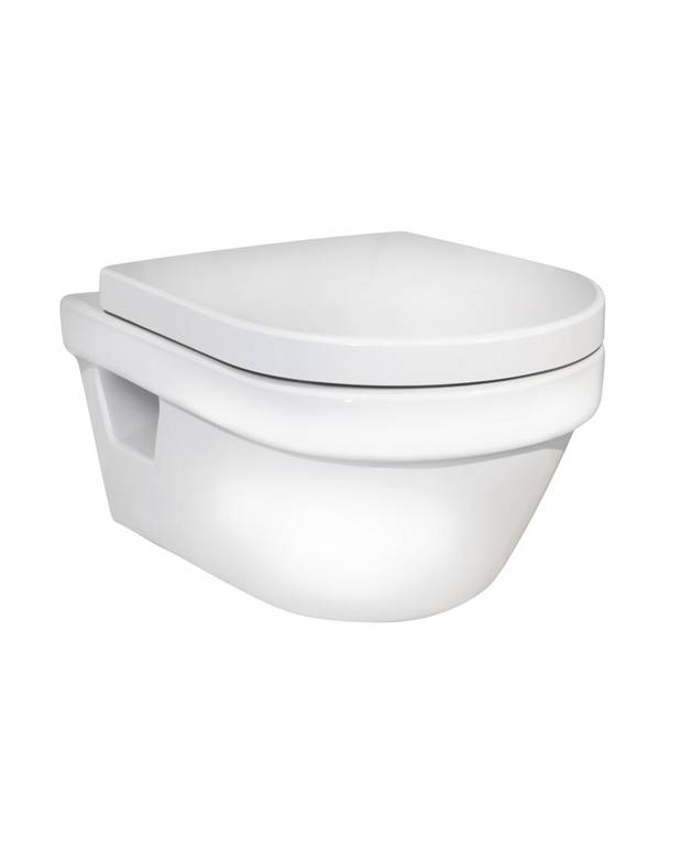 Væghængt wc 5G84 - Hygienic Flush - Rengøringsvenligt og minimalistisk design
Med åben skyllerand for nemmere rengøring
Skyller helt op til randen