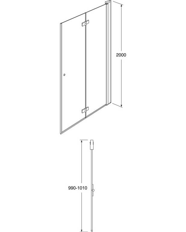 Square Duschdörr Vikbar - Vikbar dörr som tar mindre plats
Kan med fördel användas även där det är trångt, då vikbarheten löser problemen
Förmonterade dörrprofiler ger enkelt och snabbt montage