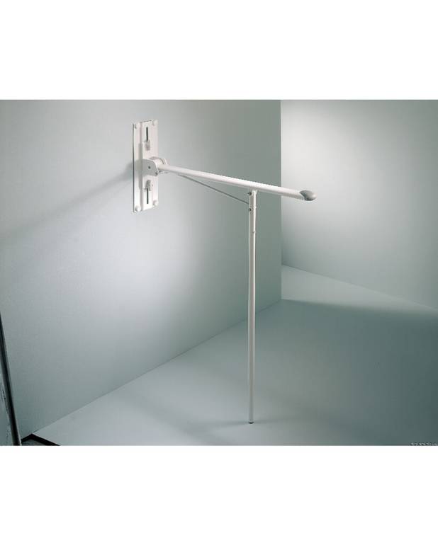 Armrest 1713 - can be raised and lowered - Ergonomic end knob provides solid grip
Adjustable hinge for slower drop
Wall-mounted, fits all toilets