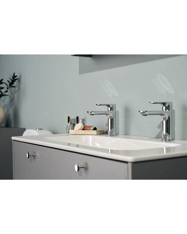 Vannas istabas izlietnes jaucējkrāns Estetic - Organiska dizaina produkts
Eco-stop funkcija, regulējams maksimālais plūsmas ātrums
Pieejamās krāsas — hromēta, melna un matēti balta