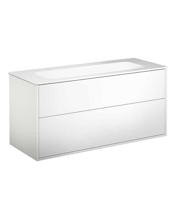 Kommodskåp Artic - 120 cm - Heltäckande tvättställ i porslin med tunn design och generösa avställningsytor
Vattenlås med pop-up och smart rengöringsfunktion
Tillverkad i badrumsklassat material för fuktiga miljöer