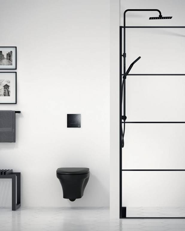 Wall hung toilet Estetic 8330 - Hygienic Flush - A matt color that matches other matt black products
Hygienic Flush: open flush rim for easier cleaning
Suprafix: concealed wall fixture for neater installation and simpler cleaning