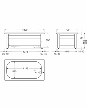 Bathtub with front panel, Standard – 1300 x 700