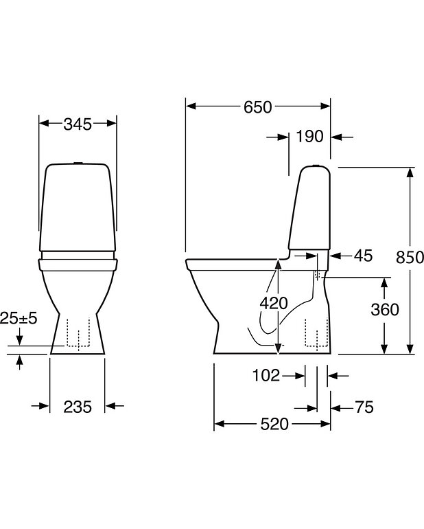 Toilet Public 6600 - hidden S-trap, Hygienic Flush - Durable stainless steel push button suitable for public environments
Open flush edge for simplified cleaning
Ceramicplus for quick and eco-friendly cleaning