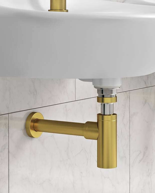 Water trap Round, wall connection - An exclusive design
Made of brass
Adjustable height and depth