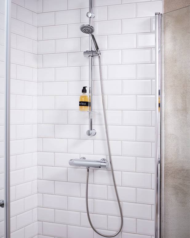 Shower set - 3-function hand shower
Smart shelf with practical hooks
Attached with screws or glue
