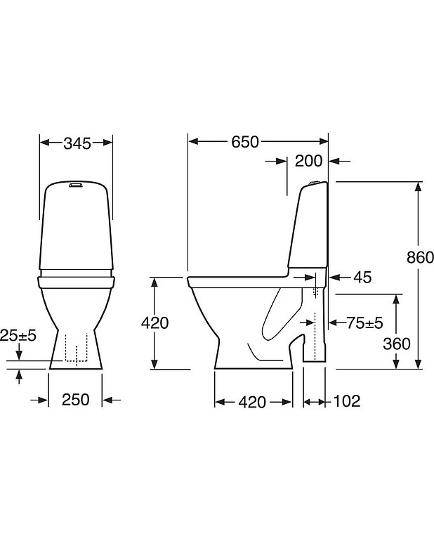 Toilet Nautic 1591 - open S-trap, large footprint, Hygienic Flush - Easy-to-clean and minimalistic design 
Open flush edge for simplified cleaning
Large footprint: covers marks left by old toilets