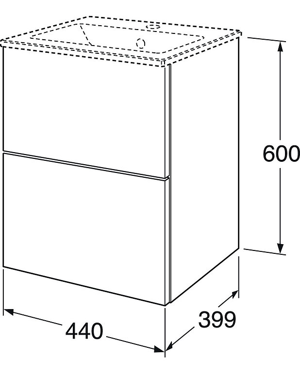 Allaskaappi Graphic Base - 45 cm - Kapea syvyydeltään - sopii hyvin myös pieniin kylpyhuoneisiin
Pehmeästi sulkeutuvat vetolaatikot
Materiaali: kosteutta kestävä lastulevy, luokiteltu kylpyhuoneille