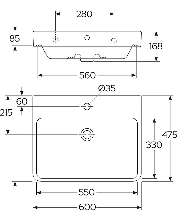 Pesuallas Atlantic A560 – pulttikiinnitys 60 cm - Mittapiirros - Gustavsberg_Washbasin__Atlantic__4GA560_600mm-1753433506.jpg