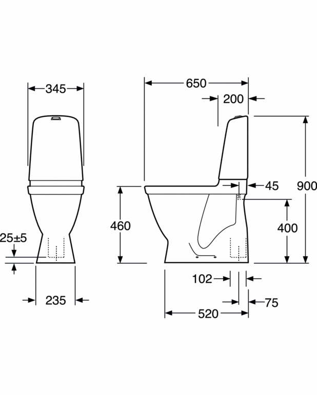 Toilet Nautic 1546, s-lås, høj model, Hygienic Flush - Med åben skyllerand for nemmere rengøring 
Høj siddehøjde for større komfort
Rengøringsvenligt og minimalistisk design