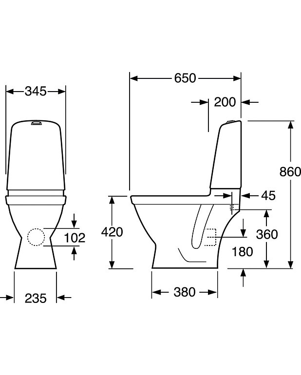 WC-istuin Nautic 1510 - piilo P-lukko, Hygienic Flush - Helposti puhdistettava ja minimalistinen muotoilu
Avoimella huuhtelukauluksella helpottamaan puhtaanapitoa
Kondensoimaton säiliö