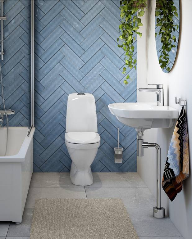Håndvask Nautic 5556 - til bolt-/konsolmontering 56 cm - Rengøringsvenligt og minimalistisk design
Ellipseformet bassin og god afsætningsplads
Ceramicplus: hurtig og miljøvenlig rengøring