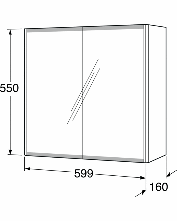 Mirror cabinet, Graphic – 60 cm - Double-sided mirror doors
Frosted bottom edge to combat visible smudges
Soft-closing doors