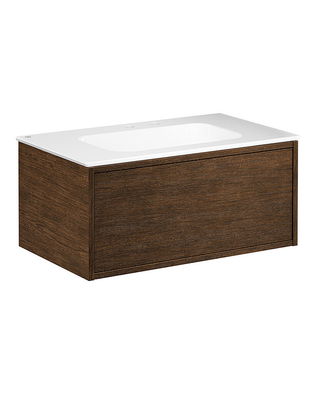 Ducentic Vanity 80cm, Brown oak - Created for the 200 year anniversary of Gustavsberg, celebrating the heritage of caftsmanship and design
Spacious drawer interior without the need for a cut-out for the water trap, creating more space for storage
Soft-closing drawer with full extension provide a complete overview of all things