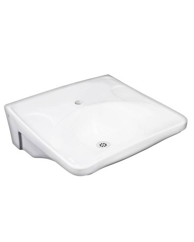 Bathroom sink 740 - for bolt mounting 60 cm - Wheelchair-accessible with shallow basin
With flat surfaces at rear edge for storage
Side surfaces usable as armrests