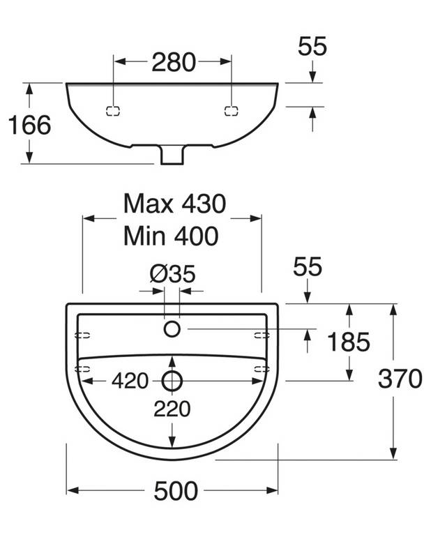 Handfat Nordic³ 410050 - för bult/konsolmontage 50 cm - Funktionell design med skandinaviska standardmått
För bult- eller konsolmontage
Bultavstånd c-c 280 mm
Monteras med konsoler, 195 eller 240 mm